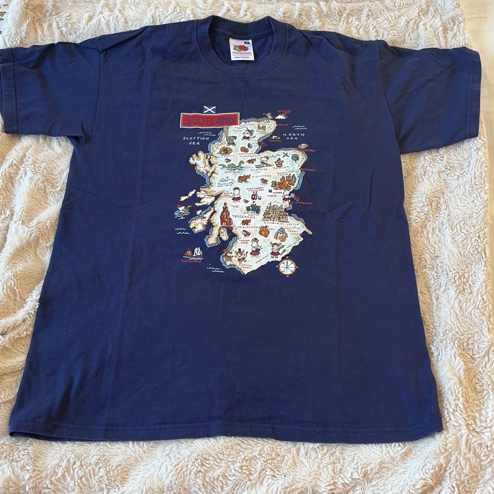 Fruit Of The Loom Navy Blue 100% Cotton Scotland Map T-Shirt Size M